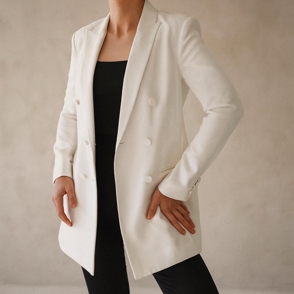 Veronica Beard Jackets & Blazers - Veronica Beard Wool Silk Blend Double-Breasted White Blazer Jacket